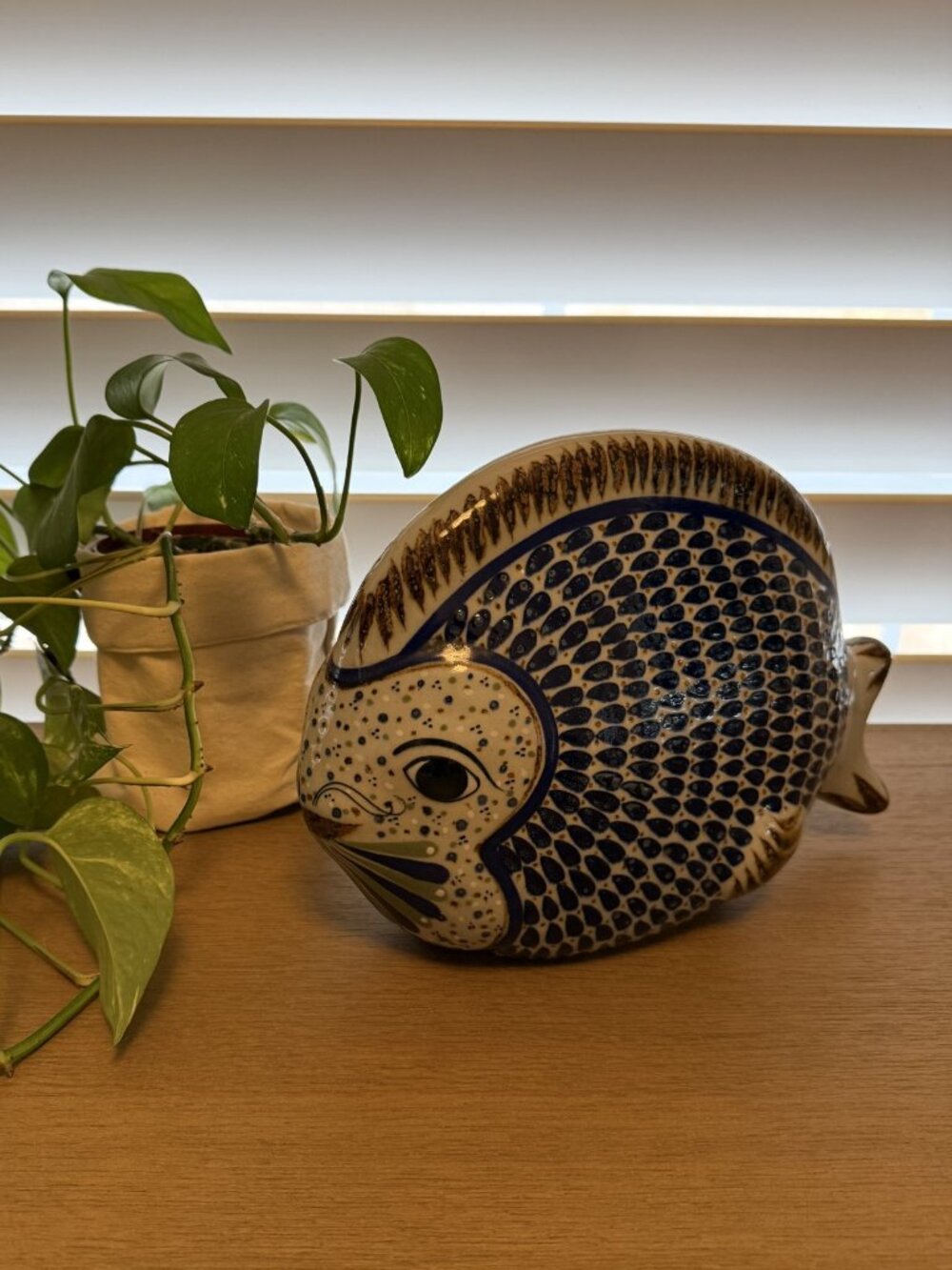 Large Tonala Mexican Folk Art Pottery Fish Statue